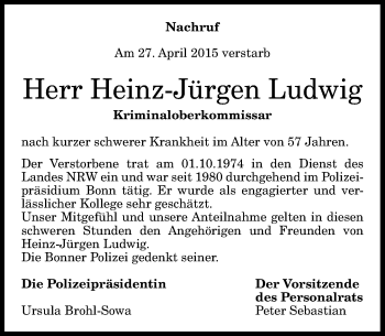 Anzeige von Heinz-Jürgen Ludwig von General-Anzeiger Bonn