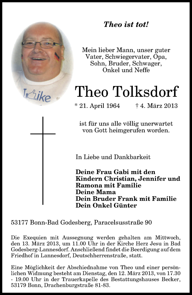  Traueranzeige für Theo Tolksdorf vom 09.03.2013 aus General-Anzeiger Bonn