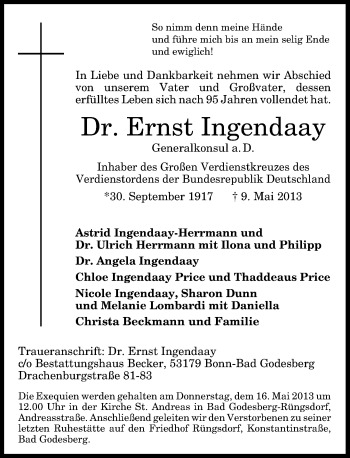 Anzeige von Ernst Ingendaay von General-Anzeiger Bonn