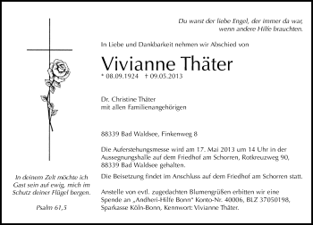 Anzeige von Vivianne Thäter von General-Anzeiger Bonn