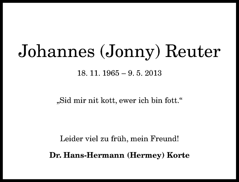  Traueranzeige für Johannes Reuter vom 15.05.2013 aus General-Anzeiger Bonn