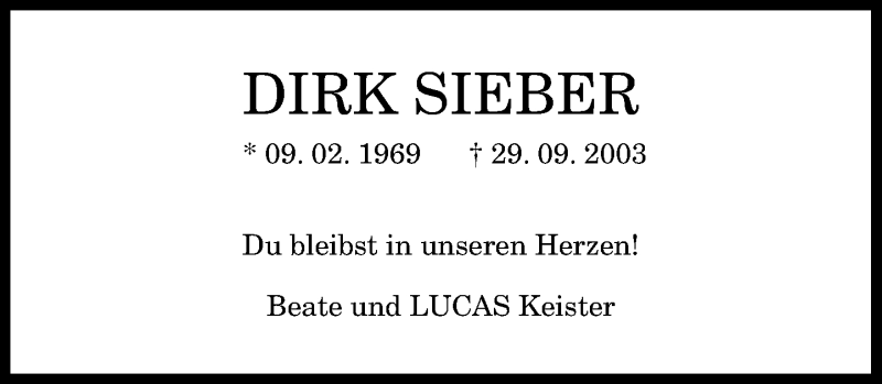  Traueranzeige für Dirk Sieber vom 28.09.2013 aus General-Anzeiger Bonn