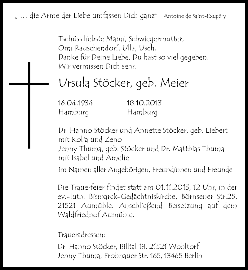  Traueranzeige für Ursula Stöcker vom 23.10.2013 aus General-Anzeiger Bonn