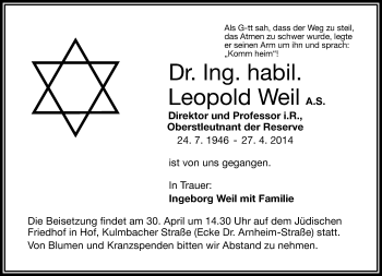 Anzeige von Leopold Weil von General-Anzeiger Bonn
