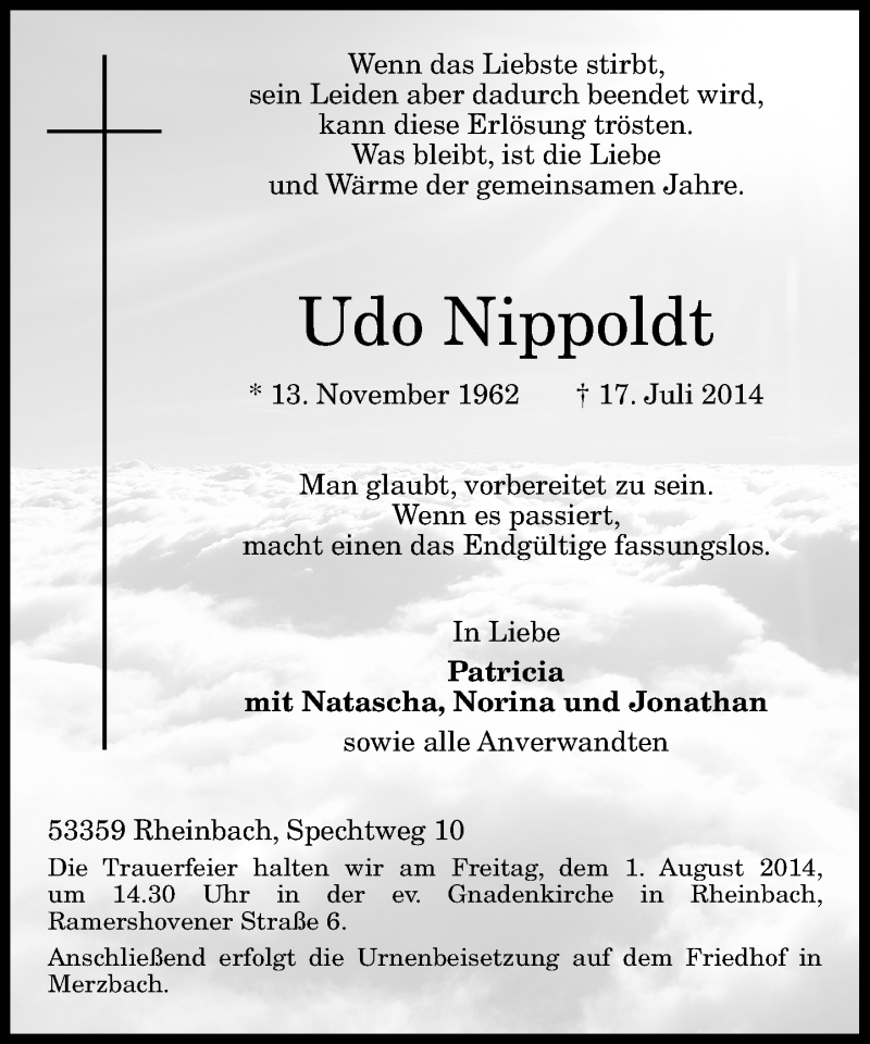  Traueranzeige für Udo Nippoldt vom 26.07.2014 aus General-Anzeiger Bonn
