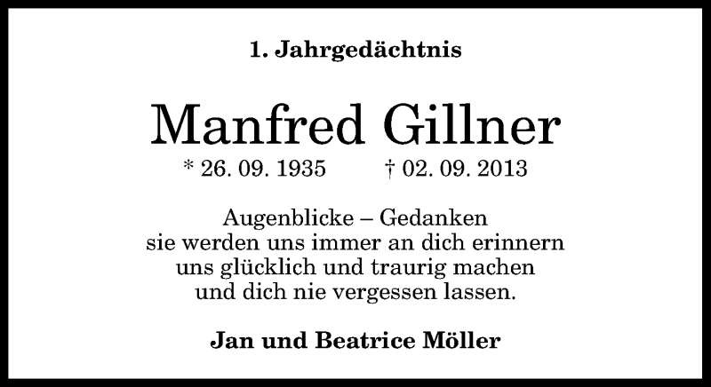  Traueranzeige für Manfred Gillner vom 02.09.2014 aus General-Anzeiger Bonn
