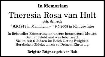Anzeige von Theresia Rosa van Holt von General-Anzeiger Bonn