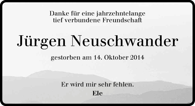  Traueranzeige für Jürgen Neuschwander vom 18.10.2014 aus General-Anzeiger Bonn