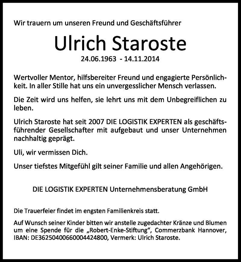  Traueranzeige für Ulrich Staroste vom 22.11.2014 aus General-Anzeiger Bonn