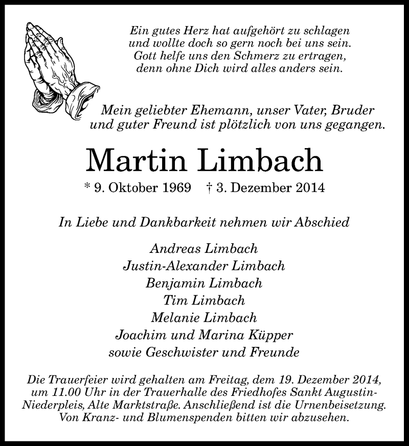  Traueranzeige für Martin Limbach vom 15.12.2014 aus General-Anzeiger Bonn