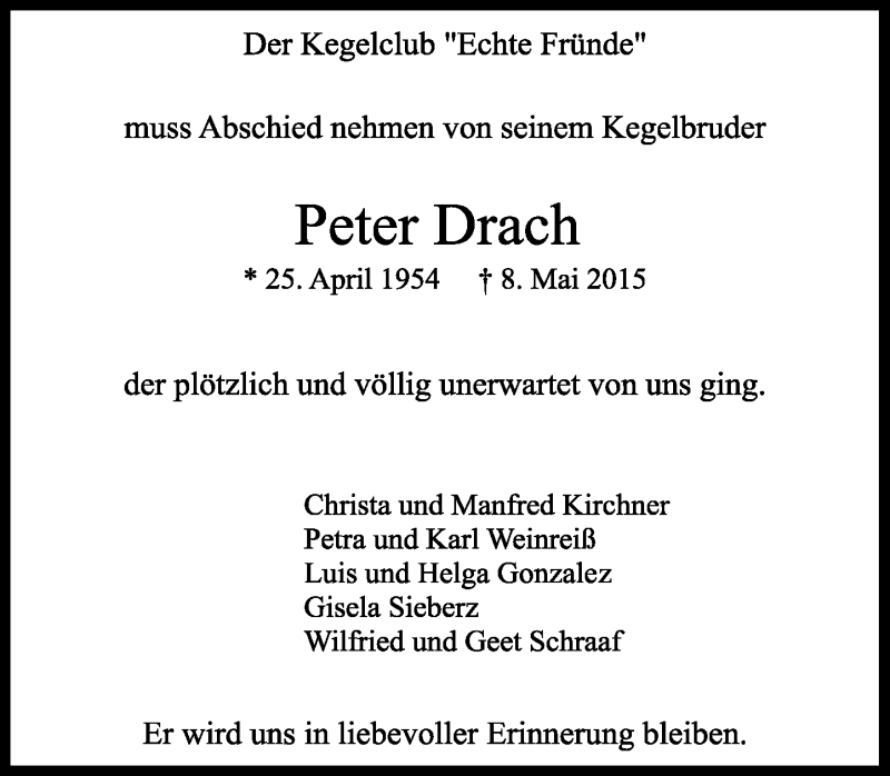  Traueranzeige für Peter Drach vom 14.05.2015 aus General-Anzeiger Bonn