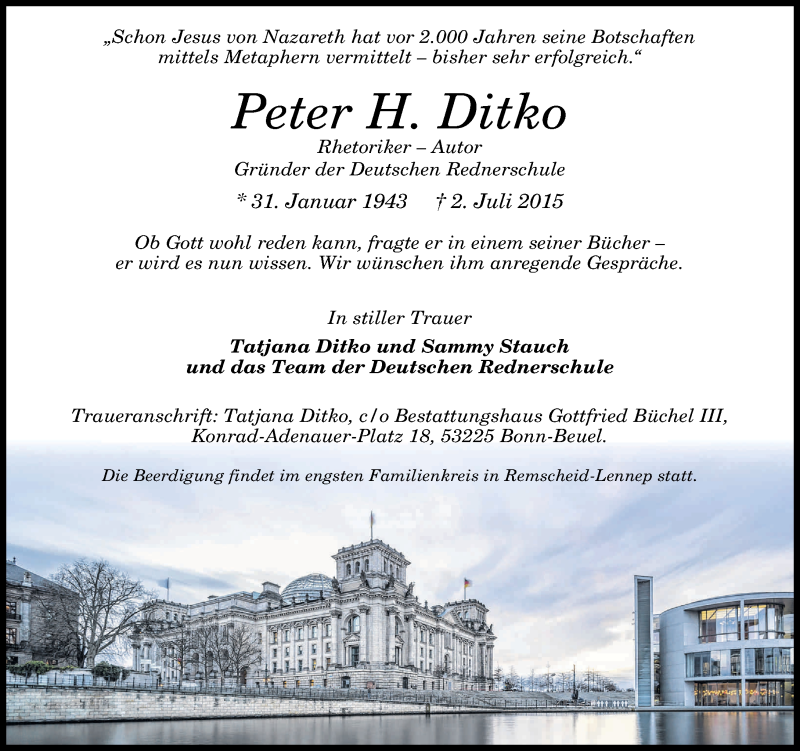  Traueranzeige für Peter H. Ditko vom 04.07.2015 aus General-Anzeiger Bonn