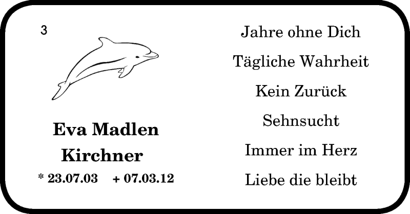  Traueranzeige für Eva Madlen Kirchner vom 07.03.2015 aus General-Anzeiger Bonn