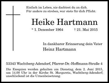 Anzeige von Heike Hartmann von General-Anzeiger Bonn