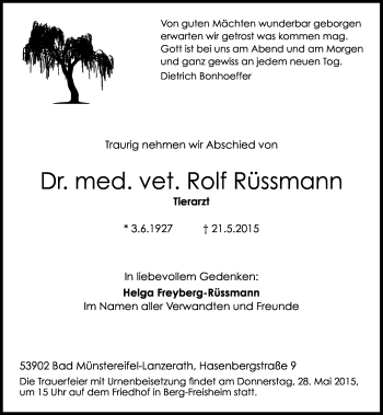 Anzeige von Rolf Rüssmann von General-Anzeiger Bonn