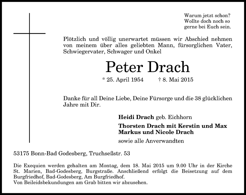  Traueranzeige für Peter Drach vom 13.05.2015 aus General-Anzeiger Bonn