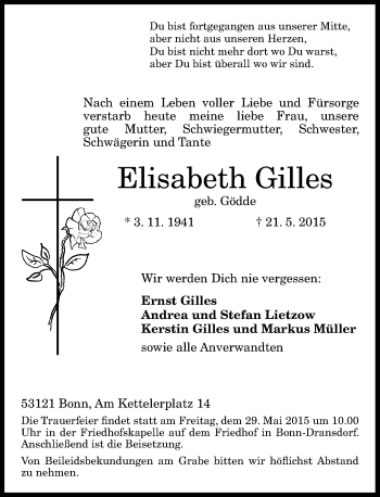Anzeige von Elisabeth Gilles von General-Anzeiger Bonn