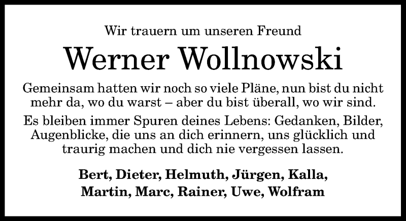  Traueranzeige für Werner Wollnowski vom 28.02.2015 aus General-Anzeiger Bonn