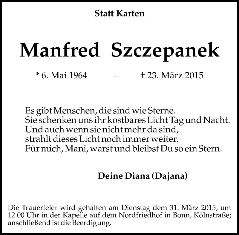  Traueranzeige für Manfred Szczepanek vom 28.03.2015 aus General-Anzeiger Bonn