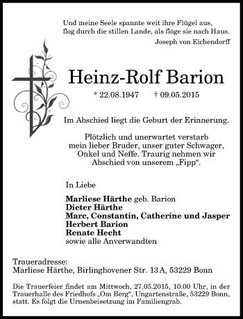 Anzeige von Heinz-Rolf Barion von General-Anzeiger Bonn