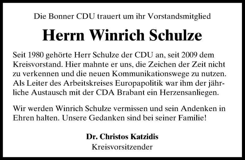  Traueranzeige für Winrich Schulze vom 28.02.2015 aus General-Anzeiger Bonn