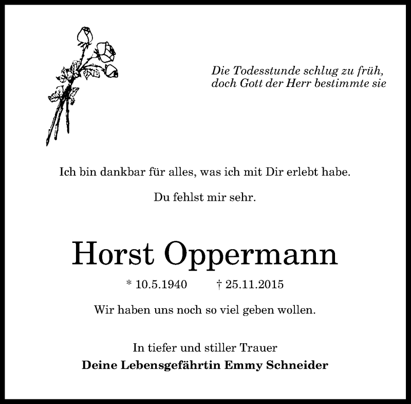  Traueranzeige für Horst Oppermann vom 28.11.2015 aus General-Anzeiger Bonn