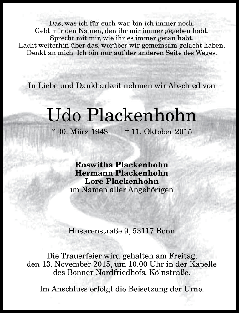  Traueranzeige für Udo Plackenhohn vom 07.11.2015 aus General-Anzeiger Bonn