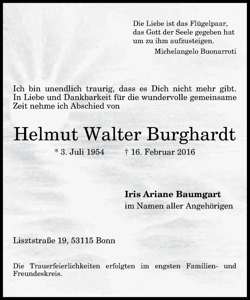  Traueranzeige für Helmut Walter Burghardt vom 27.02.2016 aus General-Anzeiger Bonn