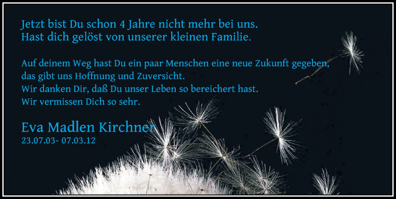  Traueranzeige für Eva Madlen Kirchner vom 07.03.2016 aus General-Anzeiger Bonn