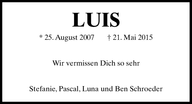  Traueranzeige für Luis  vom 21.05.2016 aus General-Anzeiger Bonn