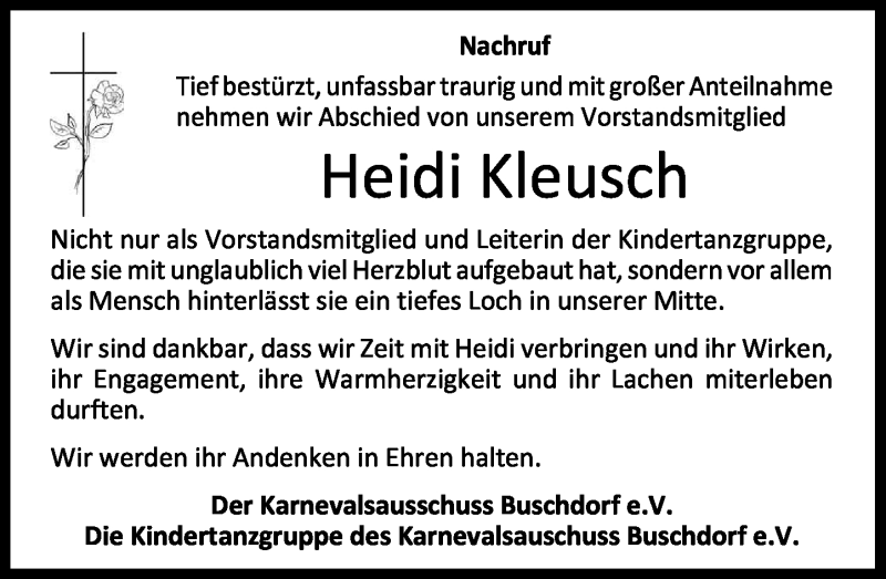  Traueranzeige für Heidi Kleusch vom 02.05.2016 aus General-Anzeiger Bonn