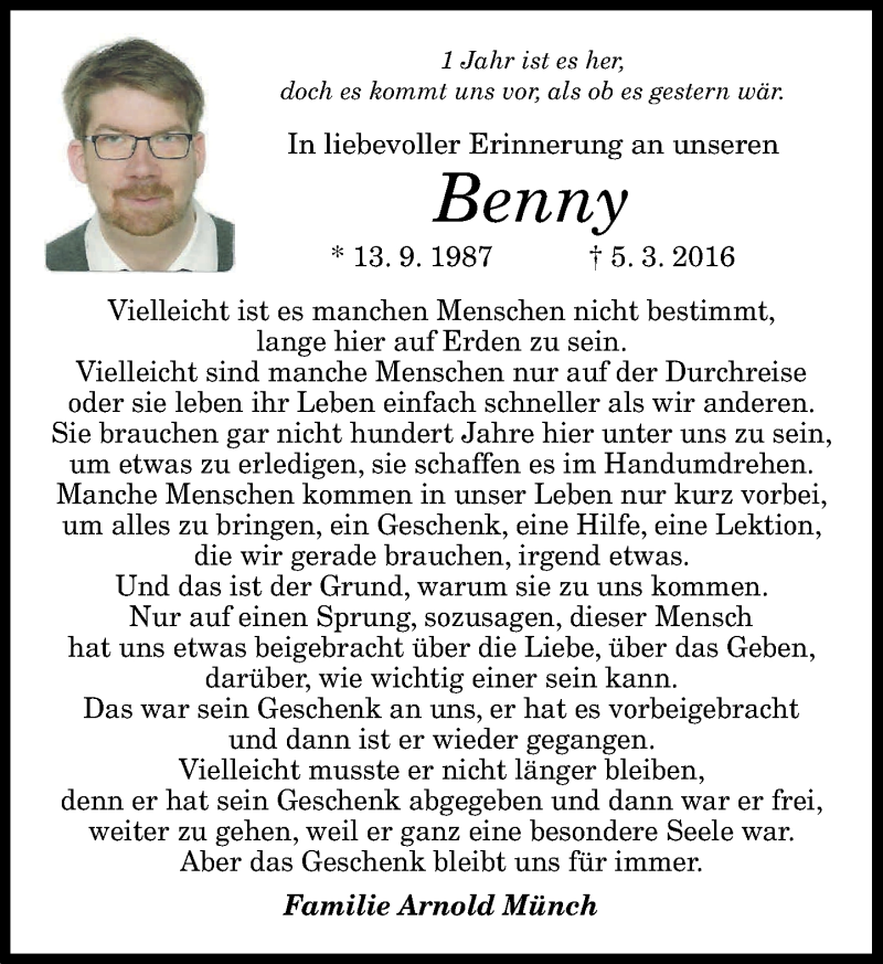  Traueranzeige für Benjamin Münch vom 06.03.2017 aus General-Anzeiger Bonn