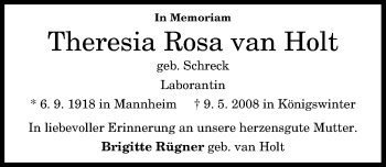 Anzeige von Theresia Rosa van Holt von General-Anzeiger Bonn