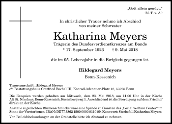 Anzeige von Katharina Meyers von General-Anzeiger Bonn