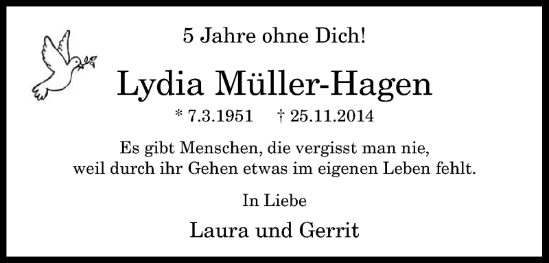  Traueranzeige für Lydia Müller-Hagen vom 30.11.2019 aus General-Anzeiger Bonn
