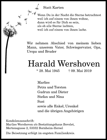 Anzeige von Harald Wershoven von General-Anzeiger Bonn