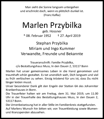 Anzeige von Marlen Przybilka von General-Anzeiger Bonn