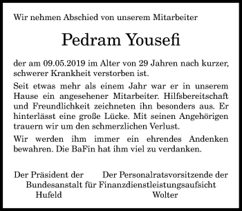 Anzeige von Pedram Yousefi von General-Anzeiger Bonn