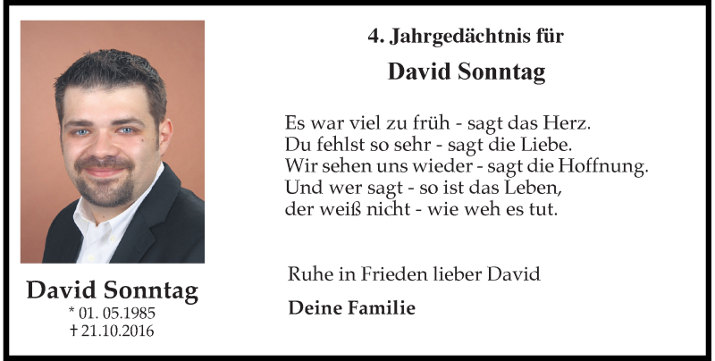  Traueranzeige für David Sonntag vom 24.10.2020 aus General-Anzeiger Bonn