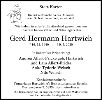 Anzeige von Gerd Hermann Hartwich von General-Anzeiger Bonn