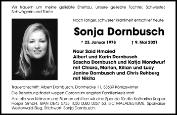 Anzeige von Sonja Dornbusch von General-Anzeiger Bonn