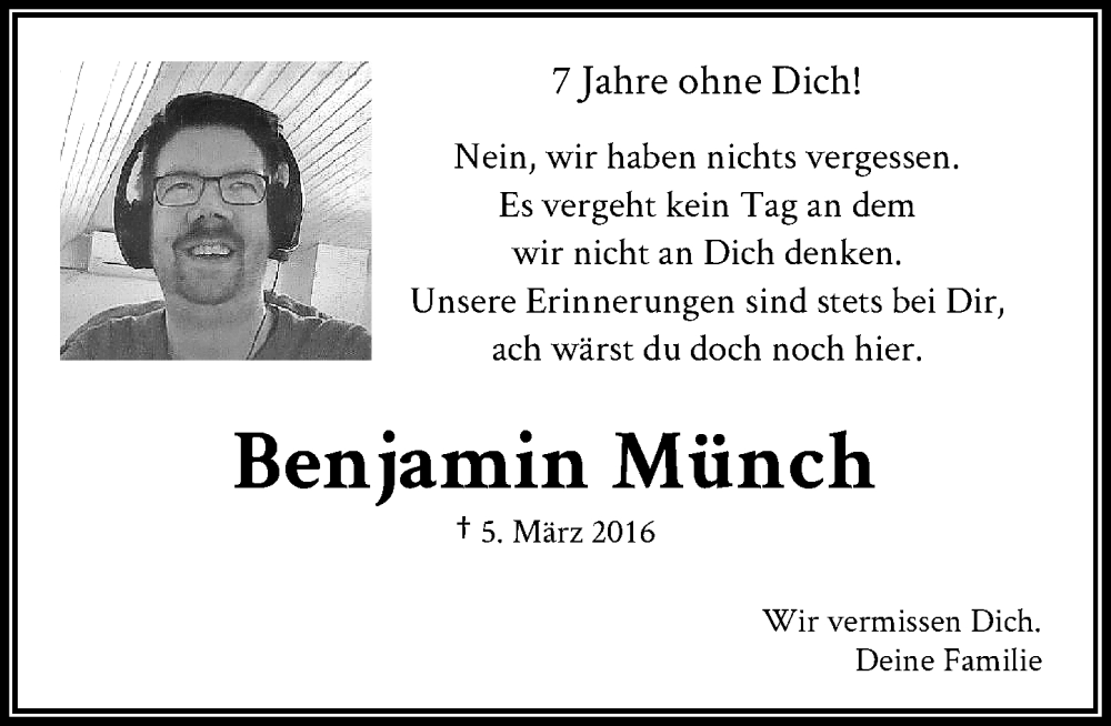  Traueranzeige für Benjamin Münch vom 06.03.2023 aus General-Anzeiger Bonn