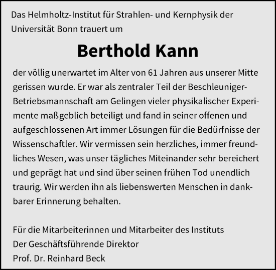 Anzeige von Berthold Kann von General-Anzeiger Bonn