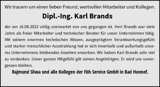 Anzeige von Karl Brands von General-Anzeiger Bonn