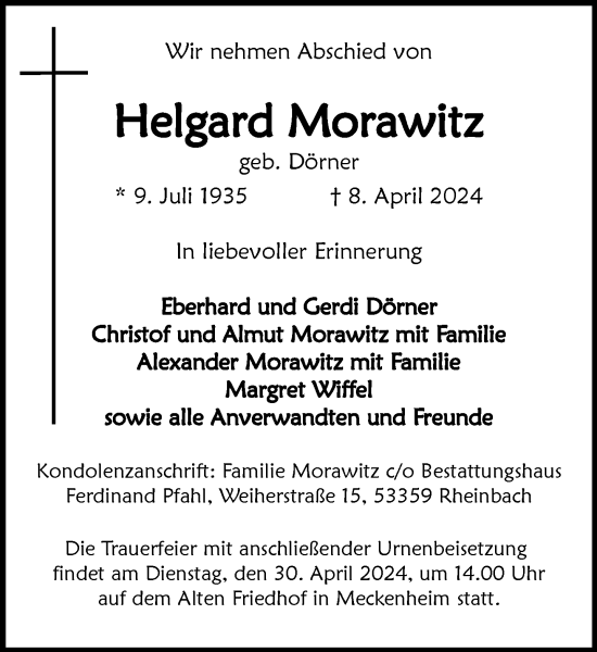 Anzeige von Helgard Morawitz von General-Anzeiger Bonn