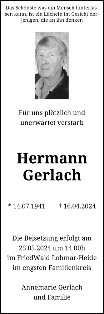 Anzeige von Hermann Gerlach von General-Anzeiger Bonn
