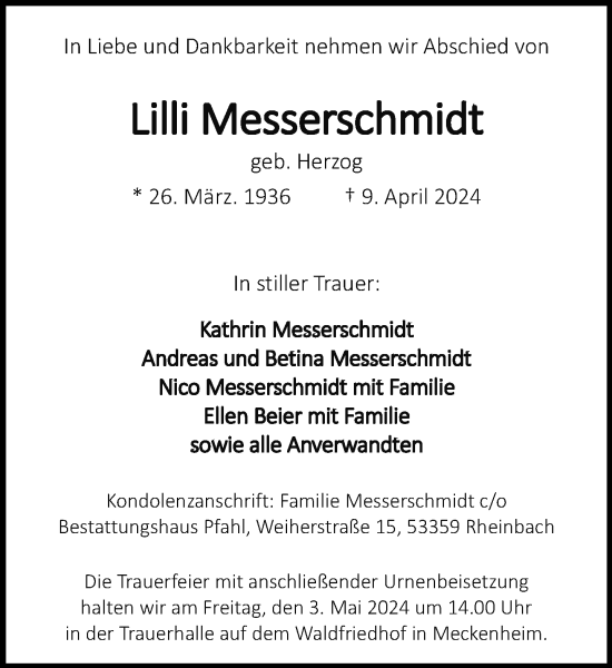 Anzeige von Lilli Messerschmidt von General-Anzeiger Bonn
