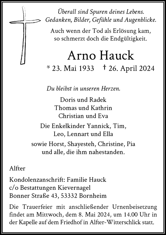 Anzeige von Arno Hauck von General-Anzeiger Bonn
