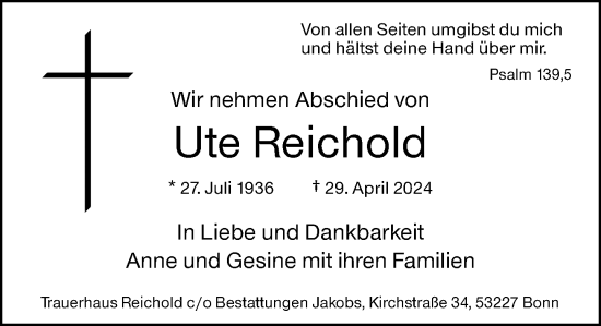 Anzeige von Ute Reichold von General-Anzeiger Bonn