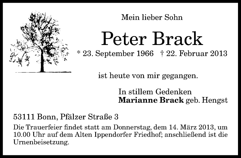  Traueranzeige für Peter Brack vom 09.03.2013 aus General-Anzeiger Bonn